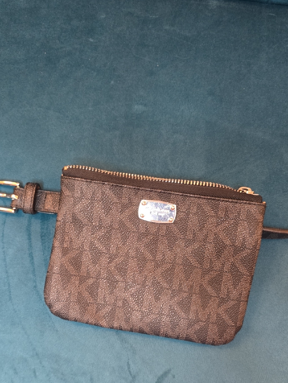Michael Kors Brown Monogram Crossbody Pouch with Adjustable Strap